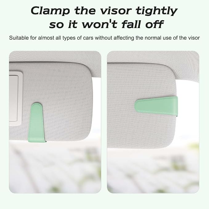 Sunglass Holder for Car Visor, Suede Cloth Magnetic Sunglass Organizer for Car Accessories, 2 Packs, Pastel Green