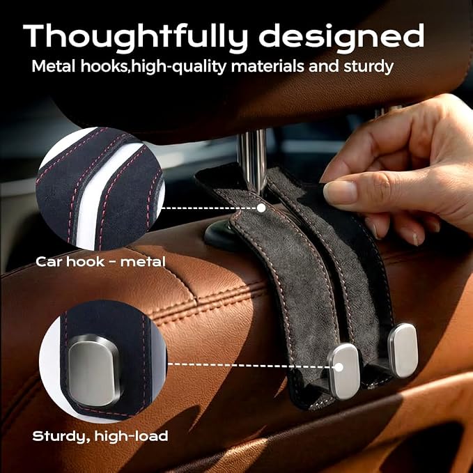 Car Seat Back Double Hook, 2026 New Car Headrest Hook, Multifunctional Headrest Hook for Convenient Storage, Auto Hooks Organizer for Handbag Purse Coat Bags (3, Black+Brown+Gray)