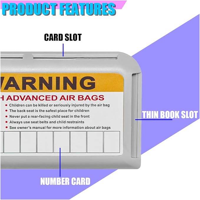 Car Sun Visor Organizer, Car Registration Holder with Parking Number Sticker, Self-Adhesive Card Pocket Storage Organizer to Keep Things Tidy (Gray)