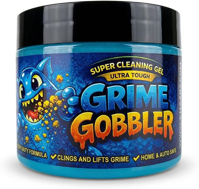 Grime Gobbler Super Cleaning Gel, (NEW 2026 FORMULA) Ultra Tough Heavy Duty Formula, Multipurpose Cleaner for Automotive, Office, Keyboards (Color Blue/Blueberry Scent)