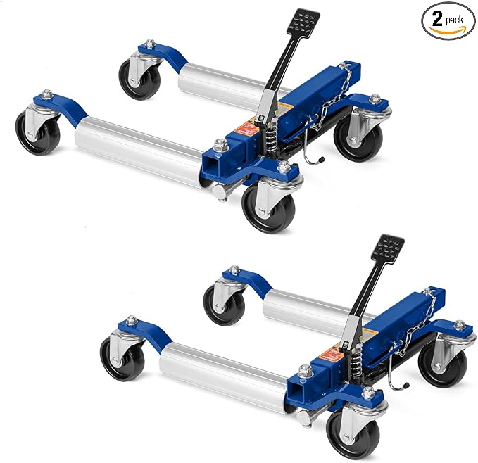 Car Wheel Dolly Jack Set of 2, Hydraulic 1500-lbs Car Skates, 12'' Wheel Vehicle Positioning Jack, Heavy Duty Rollers with Foot Pedal for Tire Auto Repair Moving, Blue