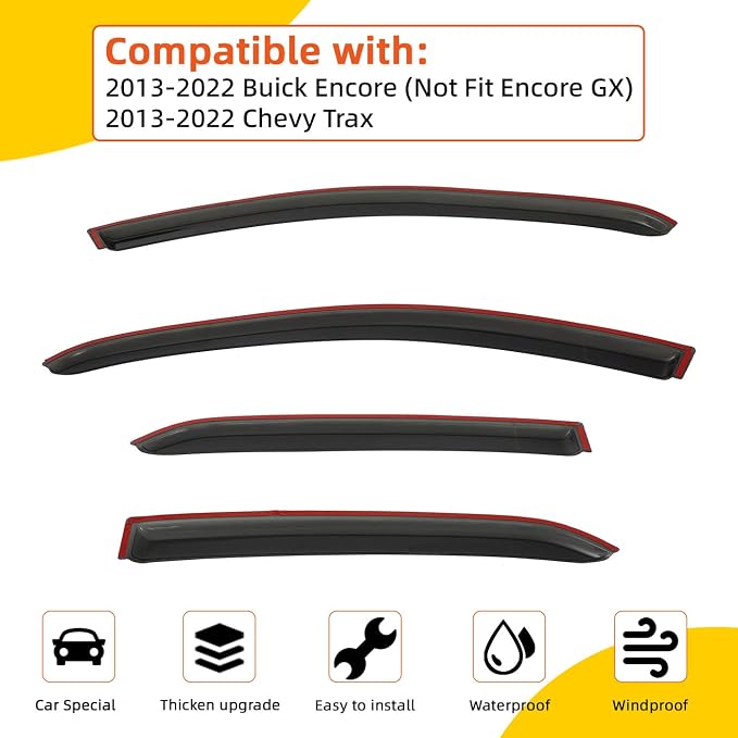 Rain Guards Compatible with 2013-2022 Buick Encore/Chevy Trax Tape-On Side Window Visor Wind Deflector Vent Visors Car Accessories 4pcs