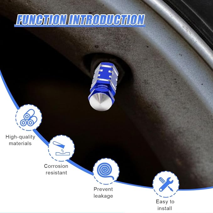 4PCS Tire Valve Stem Caps, Aluminum Tire Valve Cap, Dustproof Leak-Proof Wheel Valve Cover, Corrosion-Resistant Hexagon Stem Covers, Universal for Cars, SUVs, Trucks, Motorcycles, Bikes (Blue)