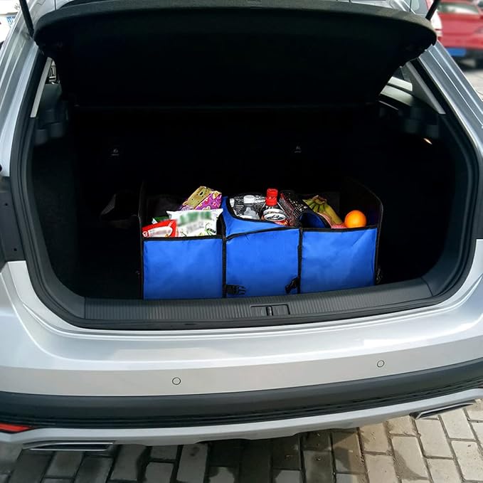 Trunk Organizer, Large Capacity Cargo Storage with Insulation Cooler, Foldable for Cars, Vehicles, SUVs, Trucks, Automotive Interior Organizer (Blue)