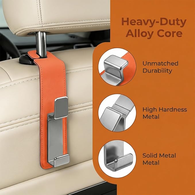 Car Seat Headrest Hook, Multifunctional Vehicle Backseat Hanger Organizer for Purse Handbag Coat, Auto Seat Back Phone Holder Storage Hook, Universal for Sedan Truck SUV (Orange)