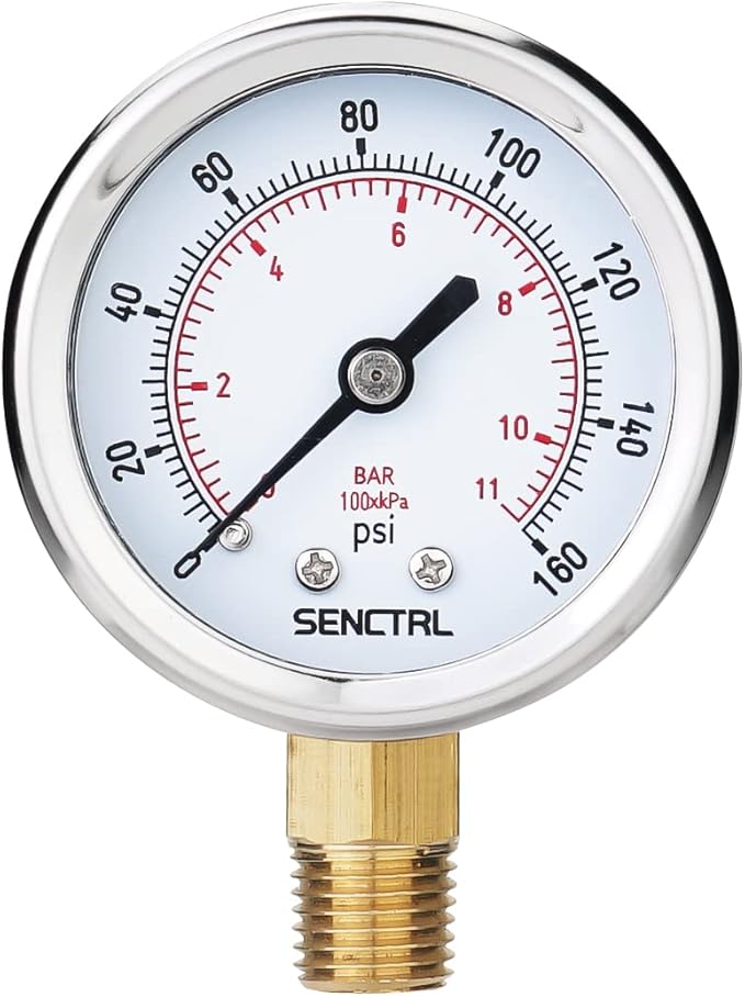 0-160 Psi Pressure Gauge, 2" Dial, 1/4 NPT Lower Mount, Waterproof, Stainless Steel Case, for Pneumatic Regulator Air Compressor RV Regulator Water Tire Pressure Test