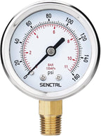0-160 Psi Pressure Gauge, 2" Dial, 1/4 NPT Lower Mount, Waterproof, Stainless Steel Case, for Pneumatic Regulator Air Compressor RV Regulator Water Tire Pressure Test