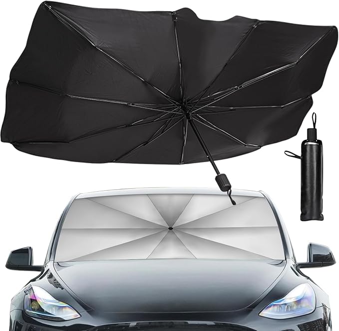 [2026 Upgraded] Sedan SUV Car Sun Shade for Windshield UV Rays and Heat Sun Visor Protector,Foldable Windshield Sun Shade Umbrella,Keep Car Cool,Easy to Use/Store,57''x 31''