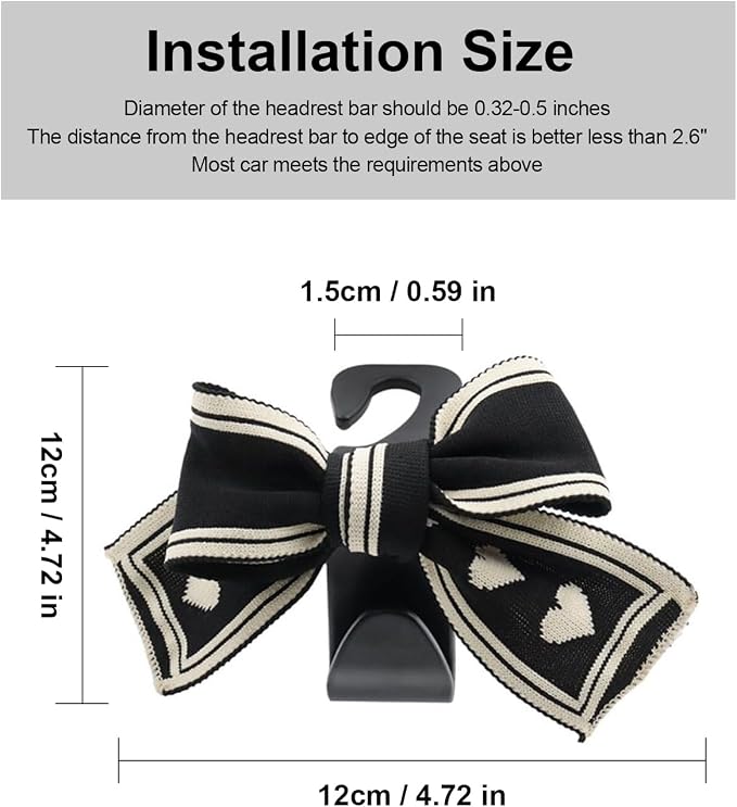 2 Pack Car Purse Hooks, Cute Bow Car Seat Headrest Hook Hanger for Purses and Bags, Space-Saving Car Accessory (Flower)