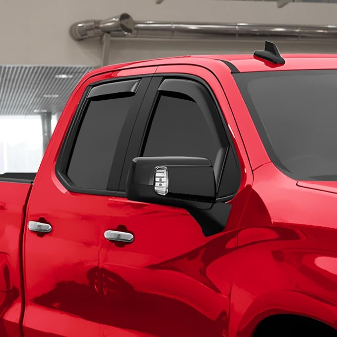 Voron Glass in-Channel Extra Durable Rain Guards for Trucks Chevrolet (Chevy) Silverado/GMC Sierra 1500 2019-2026 Double Cab, Window Deflectors, Vent Window Visors, 4 Pieces - 230091