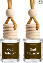 Car Air Freshener Oud Tobacco 2 Packs, Hanging Glass Bottle Auto Odor Eliminator, Long Lasting Natural Scent for Car Home Office