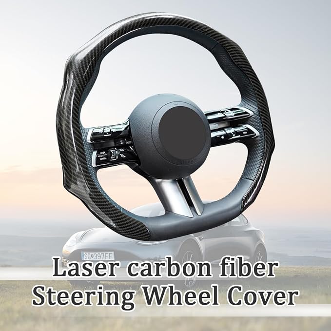 Car Steering Wheel Cover with Comfort Grip, 14.5-15" Carbon Fiber Laser Non-Slip Steering Wheel Protector, Cool Stylish Auto Interior Decor Accessories, Universal for Van SUV Sedan (Black)
