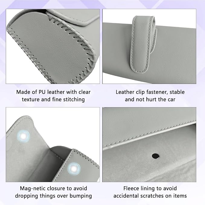 Sunglasses Holder for Car Sun Visor, Sunglass Organizer for Car, Magnetic Leather Eyeglasses Protective Storage Case, Waterproof Glasses Organizer Visor Accessories for Vehicles (Gray)