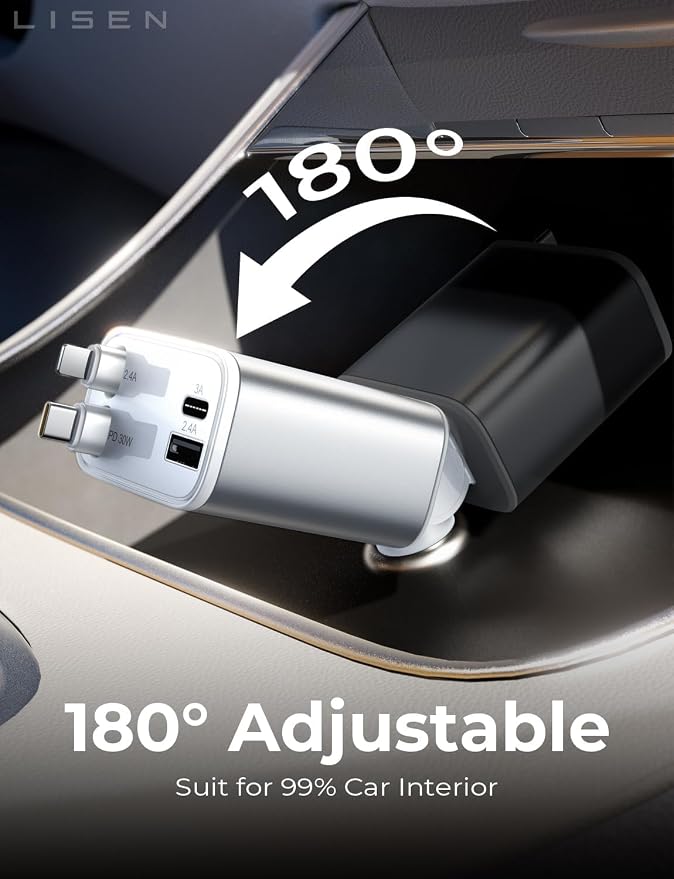 Retractable Car Charger for iPhone, for iPhone 17 Pro Max 16 15 14 13 12 Plus Mini, Cute 4 in 1 Retractable USB C Car Charger Fast Chareg for Women Men, 84W Fast Charging Car Accessorie | Multiple Ports Car Charger, Retractable Car Charger Fast C...
