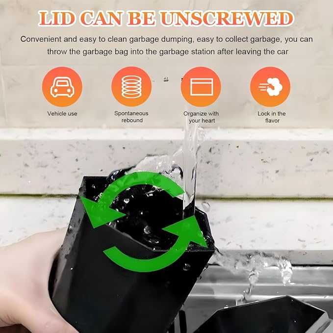 Car Trash Can with Lid, Diamond Design Leakproof Vehicle Cup Holder Garbage Can, Waterproof Trash Bin Mini Portable Garbage Organizer for Cars Homes Offices Bedrooms (Black)