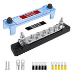 M6 Marine Buss Bars 12V Waterproof Battery Distribution Block 150A Power Terminal Block with 2 x M6 Posts,10 x M4 Terminal Screws, Negative Ground Bar for RV, Solar Wiring