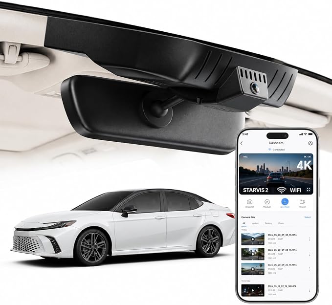 4K STARVIS 2 Dash Cam for Toyota Camry LE SE XLE XSE Nightshade,OEM-Style Hidden Front and Rear Camera, WiFi App, Loop Recording, G-Sensor, Parking Hardwire Kit Included, 64GB
