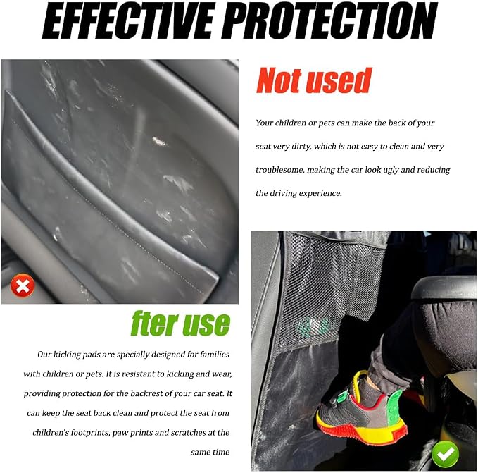 2PCS Kick Mat Backseat Protector, Back Seat Cover for Kids, Premium Waterproof Kick Mats with 2 Pocket Organizer, Automotive Backseat Organizer Waterproof Protective Cover for Car SUV Truck