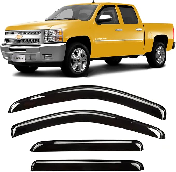 Side Window Visors rain Guards Vent Guard Shade for 07-13 Chevy Silverado & GMC Sierra 1500, 07-14 Silverado & Sierra 2500HD 3500HD Crew Cab Pickup Wind Deflectors Smoke, 4pcs