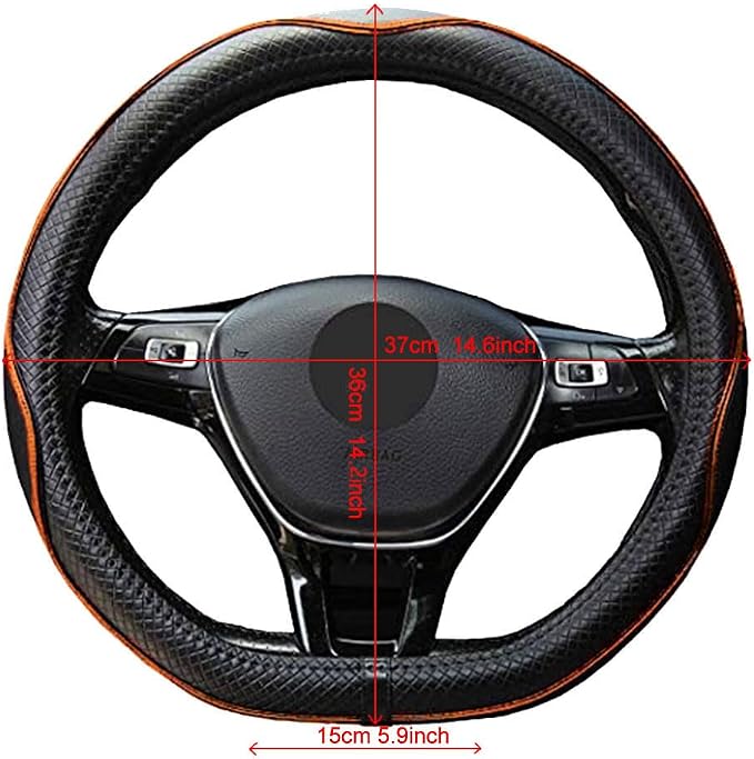 Flat Bottom Steering Wheel Cover Anti-Slip,Safety,Soft,Breathable,Durable,Full Surround,Comfortable Grip Microfiber Leather (D Shape, Black Orange)