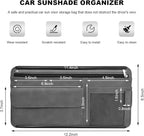 Sun Walker Car Sun Visor Organizer, Suede Leather Visor Storage Pouch Holder with Net Zipper, Multi-Pocket Vehicle Sunshade Organizer for Eyeglasses Card License Registration (Gray)