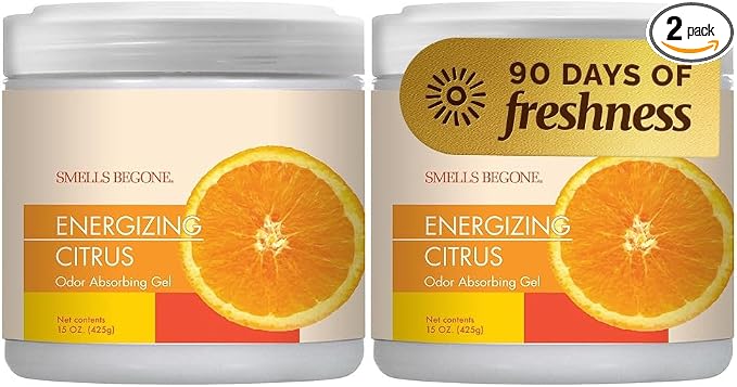15oz Gel Odor Eliminator - Absorb & Remove Tough Odors in Pet Areas, Bathrooms, Basements, Garage, Cars, RVs & Boats - Eliminate Odors Quickly (15 Ounce (Pack of 2), Energizing Citrus)