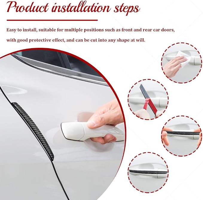 4PCS Car Door Anti-Collision Strip, Car Door Edge Guards, Anti-Scratch Auto Bumper Protector Trim, Auto Exterior Accessories Carbon Fiber Front and Rear Bumper Guard Sticker for Most Vehicles