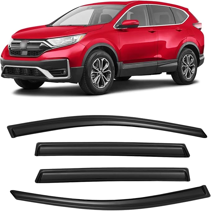 Rain Guards for 2017-2022 Honda CR-V CRV, Out-Channel Window Visor Shields Vent Deflector Shade Wind Dark Smoke 2018 2019 2020 2021, Outside-Mount, 4PCS