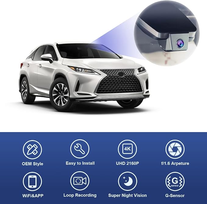 4K Dash Cam Suitable for Lexus RX 350 450h 350L F Sport Luxury 2016 2017 2018 2019 2020 2021 2022 (Model B), 2160P Video WiFi, OEM Style, Parking Mode, Loop Recording, Plug&Play, 64GB Card