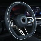Flat Bottom Steering Wheel Cover Anti-Slip,Safety,Soft,Breathable,Durable,Full Surround,Comfortable Grip Microfiber Leather (D Shape, Black White)