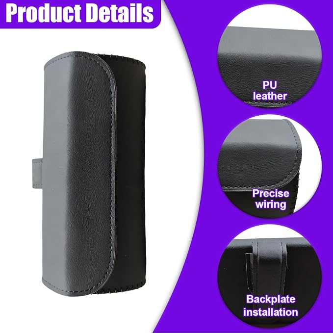 Sunglasses Holder for Car Sun Visor, Leather Car Sunglass Holder with Hidden Magnetic Closure, Clip On Glasses Case, Universal Storage Box Organizer Accessories (Black)