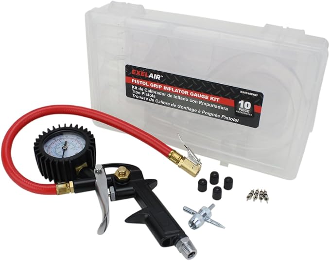 EXELAIR 10 Piece Pistol Grip Inflator Gauge Kit, 1/4, EX0510PKIT