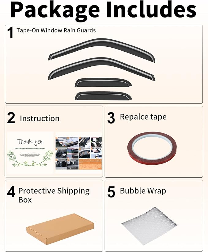 Extra-Thick Window Rain Guards Fit for Toyota Tundra Extended Cab 2000-2006 Tape-on Window Deflectors Rain Guards Vent Visors Truck Vent Shades