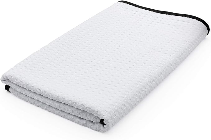 Dry Me A River, Professional Korean 70/30 Blend Microfiber Waffle-Weave Drying & Detailing Towels, Soft Suede Edges, 390 GSM, 26x59 Inches, White, 1-Pack