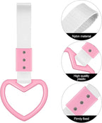 2 Pieces Rings Heart Shaped Car Handle Straps Drift Charm Rear Bumper Warning Ring Decor Subway Bus Broken Heart Handle for Car Interior (Pink with Silver Rope)