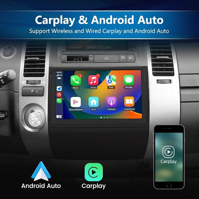 4Core Car Radio Stereo for Toyota Prius 2003-2009 Android 13 Built in Carplay/Android Auto with WiFi GPS Navigation FM Bluetooth