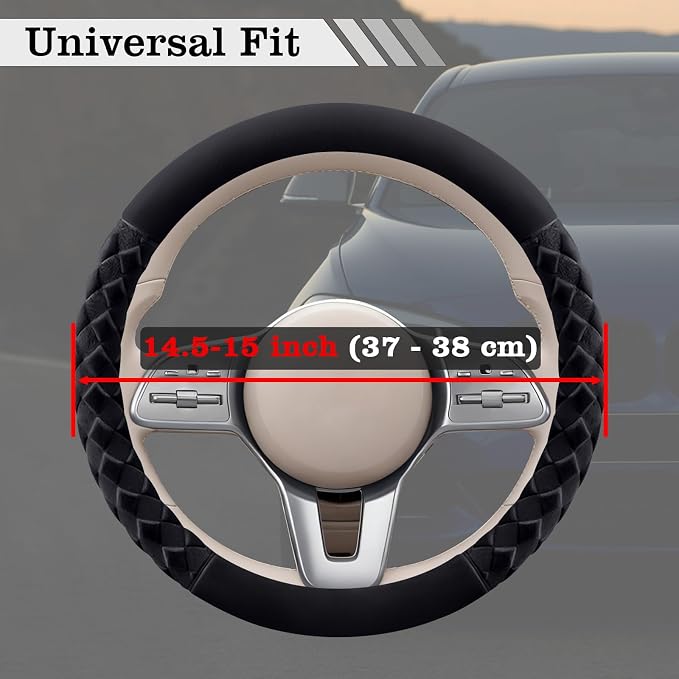 Black Diamond Patterned Plush Steering Wheel Cover, for Universal Auto Steering Wheel 14.5-15 in, Short Fluffy, Anti-Slip, Soft Plush, Comforting and Luxurious, Odorless, Soft Texture