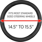 Perforated Microfiber Leather Steering Wheel Cover for Cars Trucks SUVs Vans, Sporty Racing Improved Grip Anti-Fatigue Ergonomic Design, Airbag Compatible - Fits Standard 15" Inch - Black