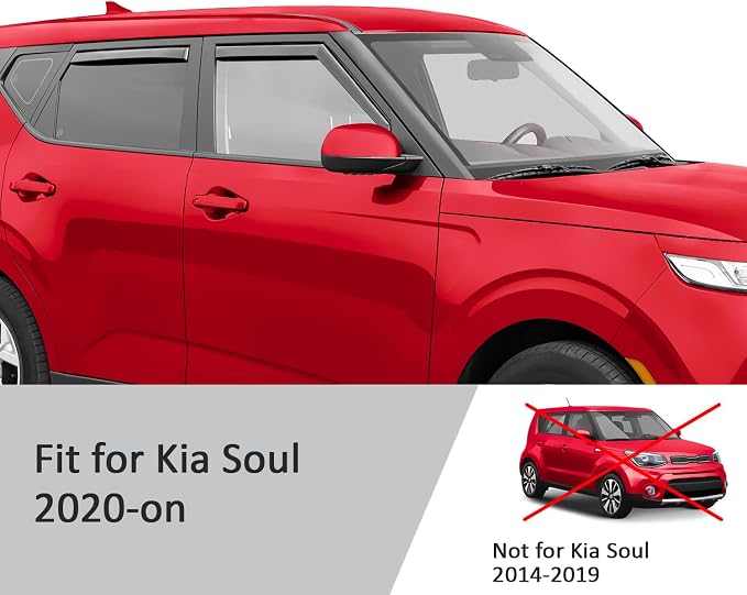 Voron Glass in-Channel Extra Durable Rain Guards for Kia Soul 2020-2026, Window Deflectors, Vent Window Visors, 4 Pieces - 200847
