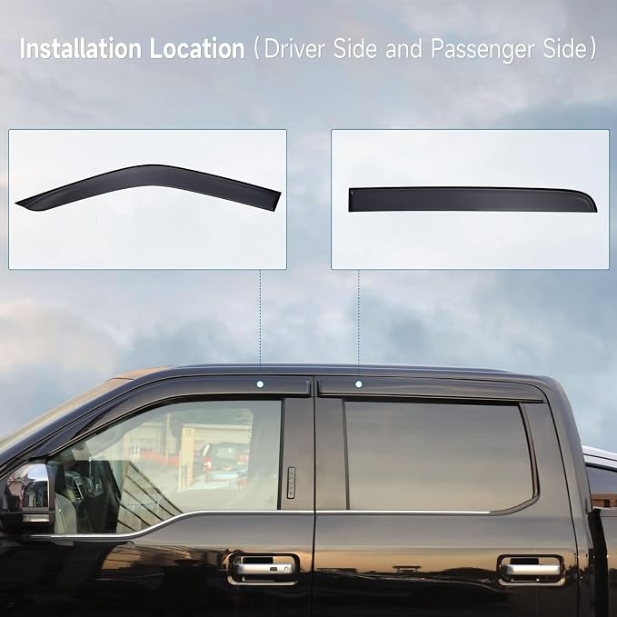 Rain Guards Fit for Ford F150 Super Crew 2015-2026, Tape-on Side Windows Wind Deflectors for Ford F250, F350, F450, F550 2017-2022, Window Rain Guard for Trucks - 4 PCS