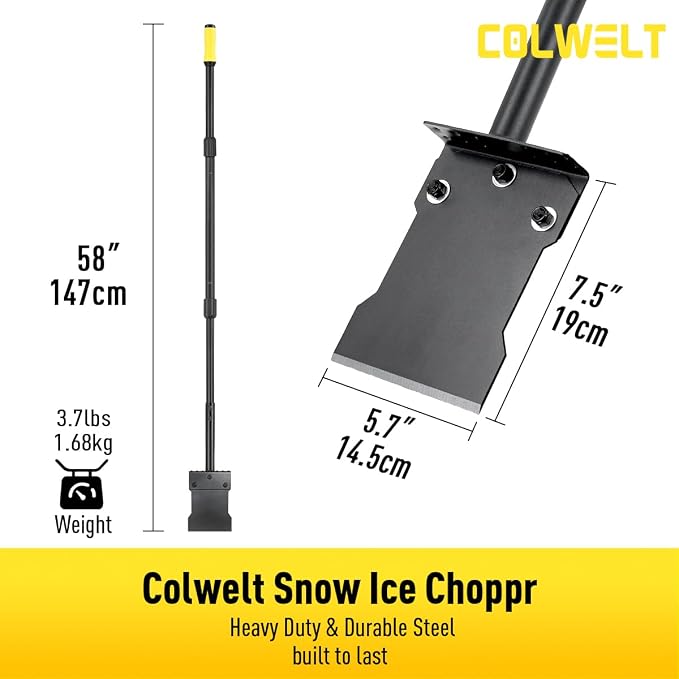 Metal Snow Shovel 58’’, Heavy Duty Ice Scraper for Driveway, Snow Ice Chopper Shoveling Tool with Thickened Blade, Ice Shovel for Sidewalk Ice Removal, Flat Shovel Floor Cleaning Scraper