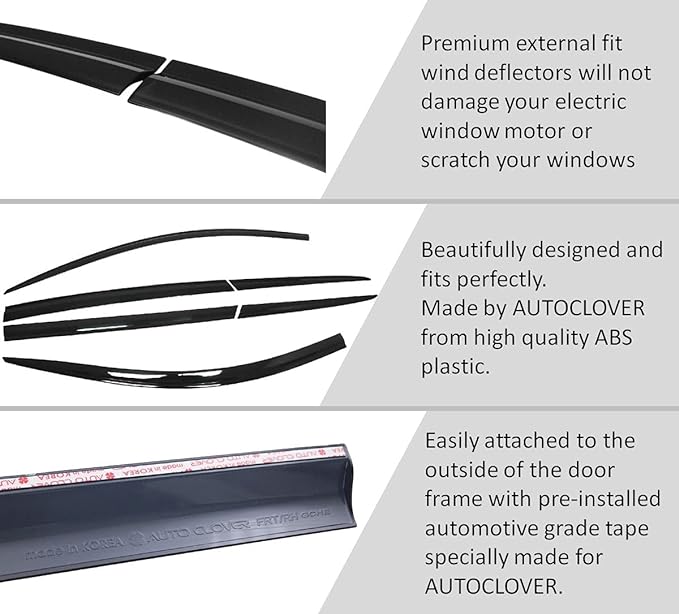 AUTOCLOVER Tape-On Rain Guards Window Visors 6 Pcs Set for Toyota Rav4 2019 2020 2021 2022 2023 2024 2025 / Window Deflectors, Out-Channel Vent Shades (Smoked)