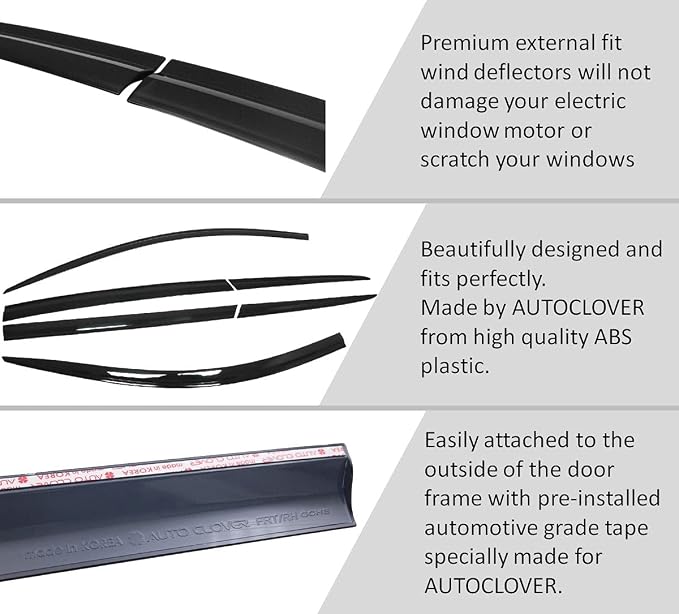 AUTOCLOVER Tape-On Rain Guards Window Visors 6 Pcs Set for Toyota Rav4 2013 2014 2015 2016 2017 2018 / Window Deflectors, Out-Channel Vent Shades (Smoked)