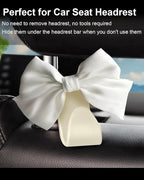 2 Pack Car Purse Holder for Handbags and Bags, Headrest Back Seat Hooks for Cars, Car Bag Hanger for Groceries, Coats, Umbrellas and Daily Essentials, Bow-Shaped Car Interior Organizer (White silk)