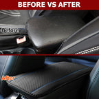 Car Armrest Storage Box Mat, Fiber Leather Car Center Console Cover, Car Armrest Seat Box Cover Accessories Interior Protection for Most Vehicle, SUV, Truck, Car (Black/Blue)