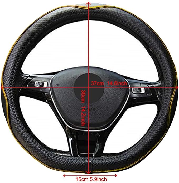 Flat Bottom Steering Wheel Cover Anti-Slip,Safety,Soft,Breathable,Durable,Full Surround,Comfortable Grip Microfiber Leather (D Shape, Black Yellow)