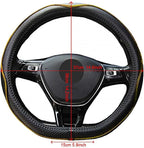 Flat Bottom Steering Wheel Cover Anti-Slip,Safety,Soft,Breathable,Durable,Full Surround,Comfortable Grip Microfiber Leather (D Shape, Black Yellow)