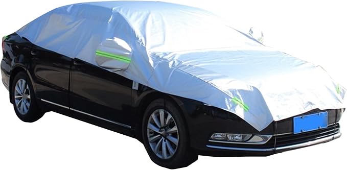 Half Car Cover, Thickened Car Sunshade Windshield Cover, All-Season Foldable Protective Shield for Rain Ice Snow Sand Leaves, for Most Sedans (Silver, 17Ft Long)