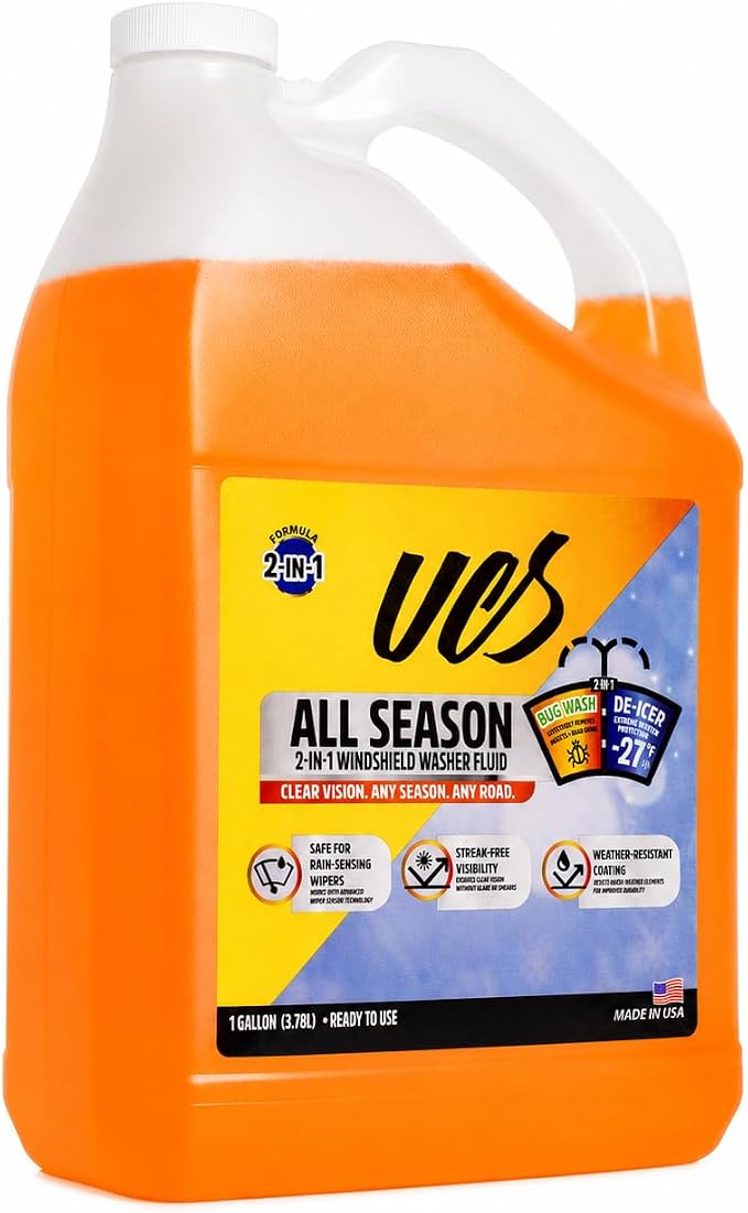 Advanced All-Season Windshield Washer Fluid -27°F, Water Repellent Technology, Powerful Bug Remover, Streak-Free Cleaning, Ready-to-Use RTU, 1 Gallon