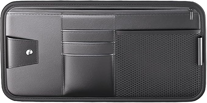 Large Car Visor Organizer Holder for Truck/SUV, Document Storage Pouch Holder with Multi-Pocket Net Zipper for Cards, License, Sunglasses, Pen, Key